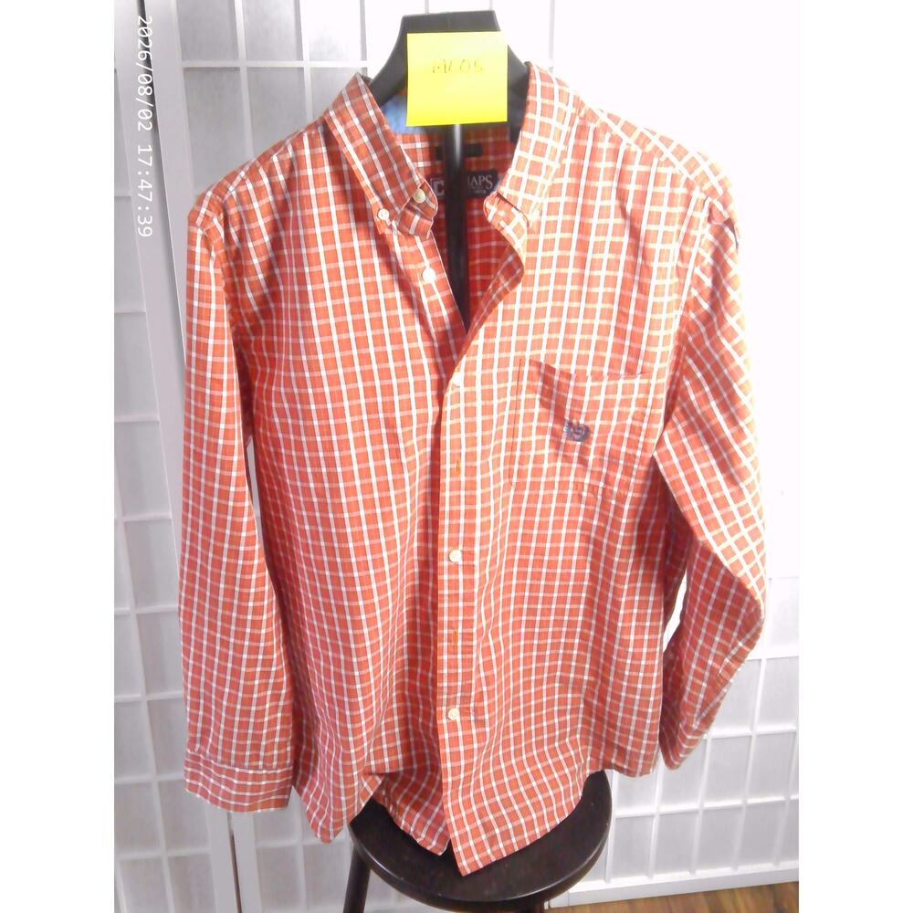 Chaps Men’s Orange White Gingham Plaid Long Sleeve Button Down Shirt Large